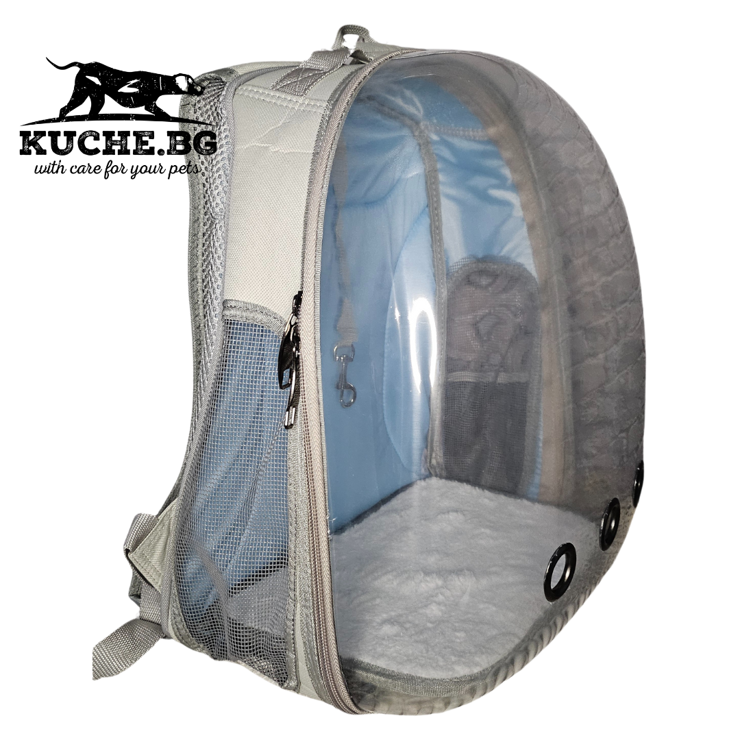 Раница с прозрачен купол за малки животни, удобна и сигурна за кучета и котки, отлична вентилация.